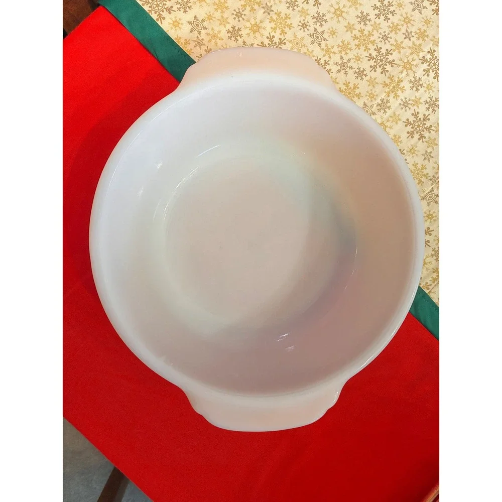 Vintage Fire-King Peach Luster 2Quart Round Casserole Dish Milk Glass Tab Handle